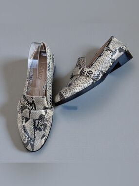 SCHUTZ Beige and Black Snake-Print Loafers